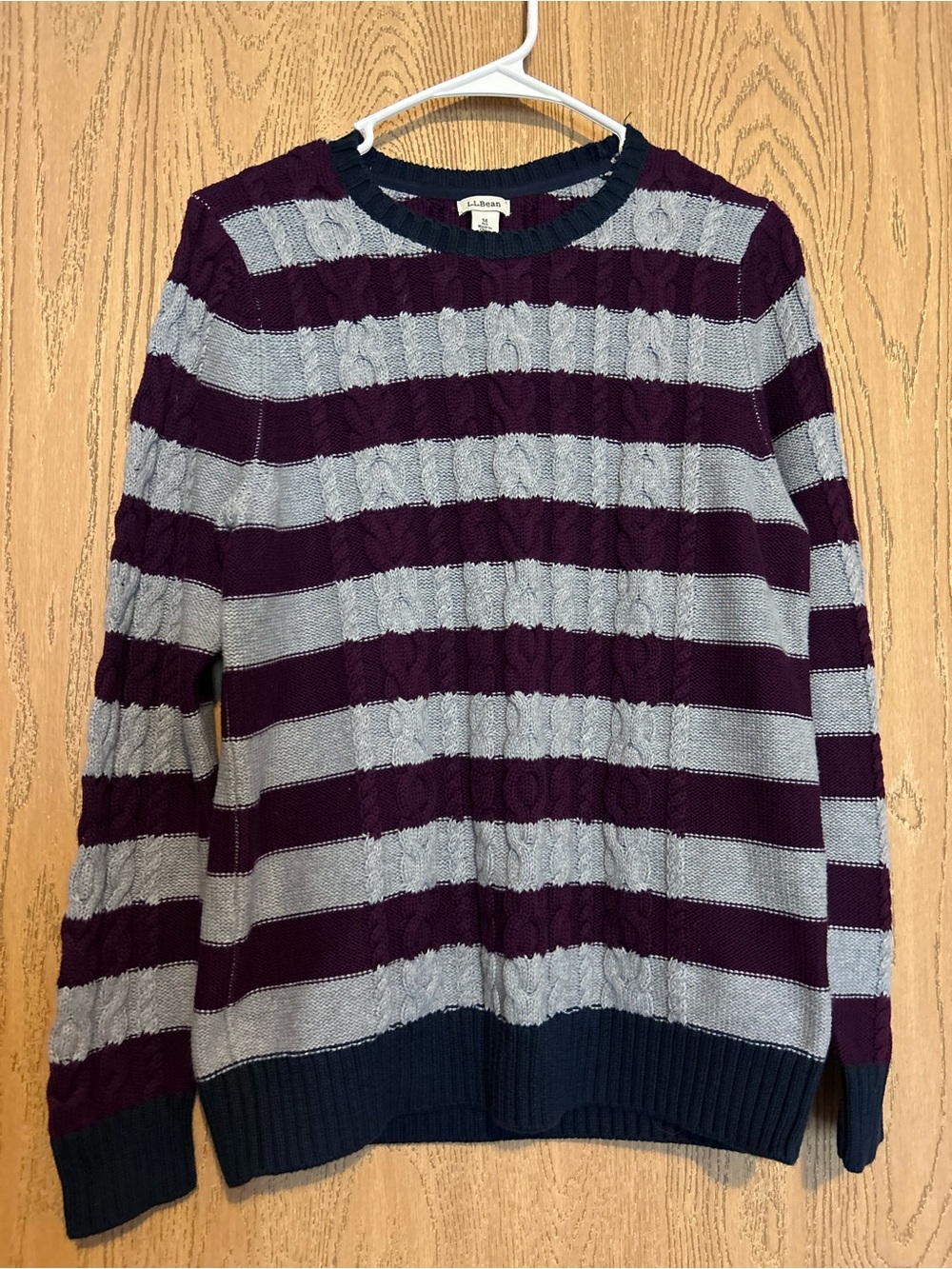 women’s size medium L.L. Bean gray and purple striped cotton sweater